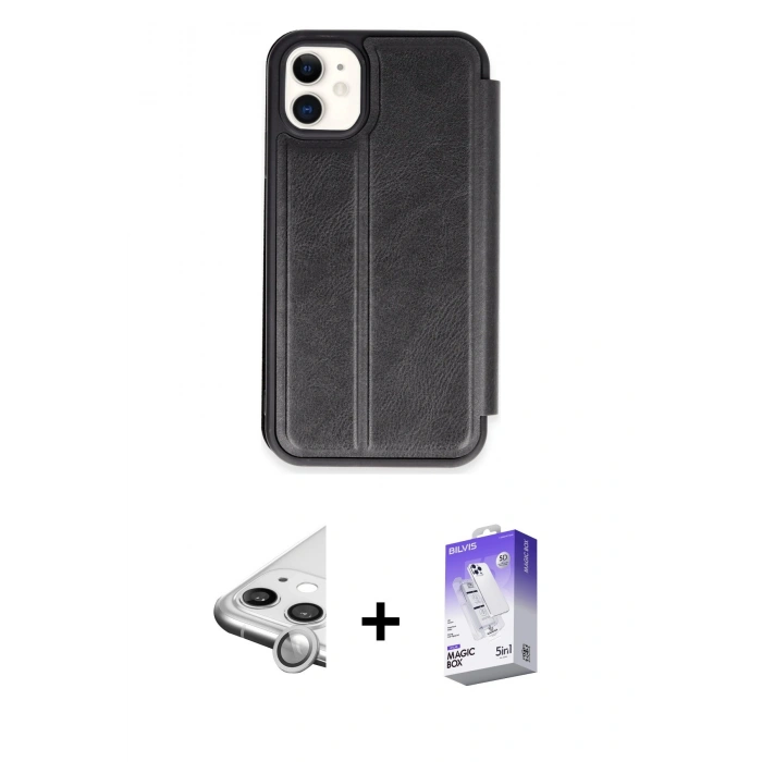 MARSİLYAN™- iPhone 11 Kılıf Zirve Yansıma Serisi - Siyah Bilvis 5in1 3D Magic Cam Ekran Koruyucu + Raze Metal Kamera Lens - GS
