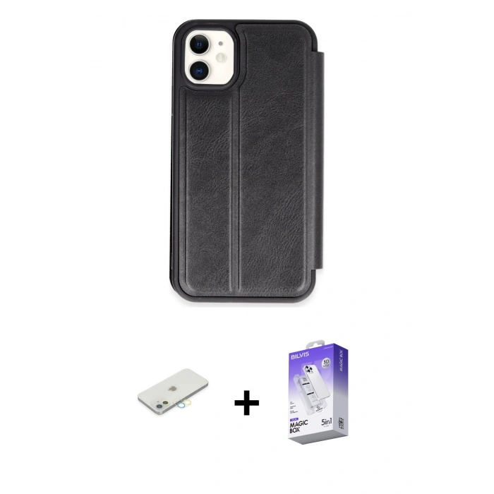 MARSİLYAN™- iPhone 11 Kılıf Zirve Yansıma Serisi - Siyah Bilvis 5in1 3D Magic Cam Ekran Koruyucu + Renkli Kamera Lens Koruma Cam - SI