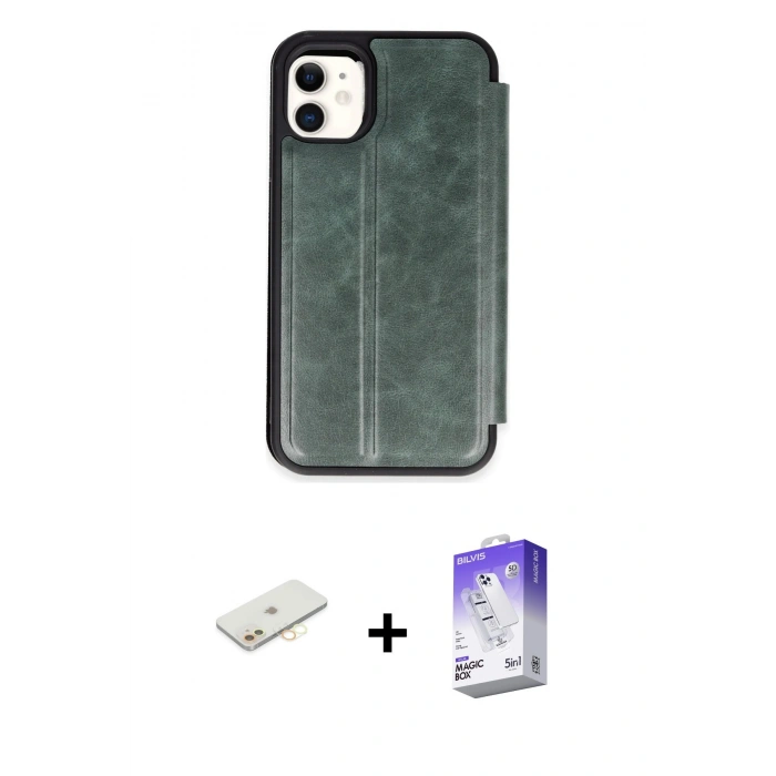 MARSİLYAN™- iPhone 11 Kılıf Zirve Yansıma Serisi - Siyah Bilvis 5in1 3D Magic Cam Ekran Koruyucu + Renkli Kamera Lens Koruma Cam - SI