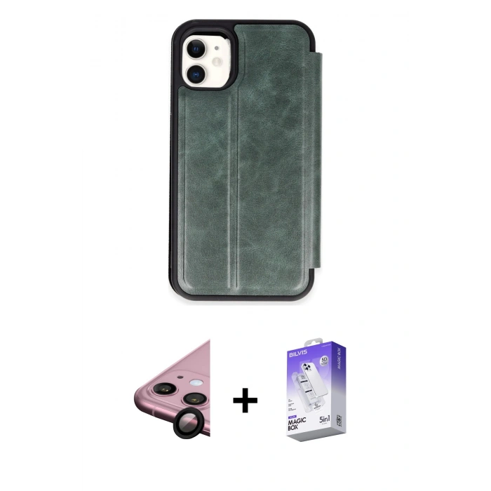 MARSİLYAN™- iPhone 11 Kılıf Zirve Yansıma Serisi - Siyah Bilvis 5in1 3D Magic Cam Ekran Koruyucu + Siyah Raze Metal Kamera Lens