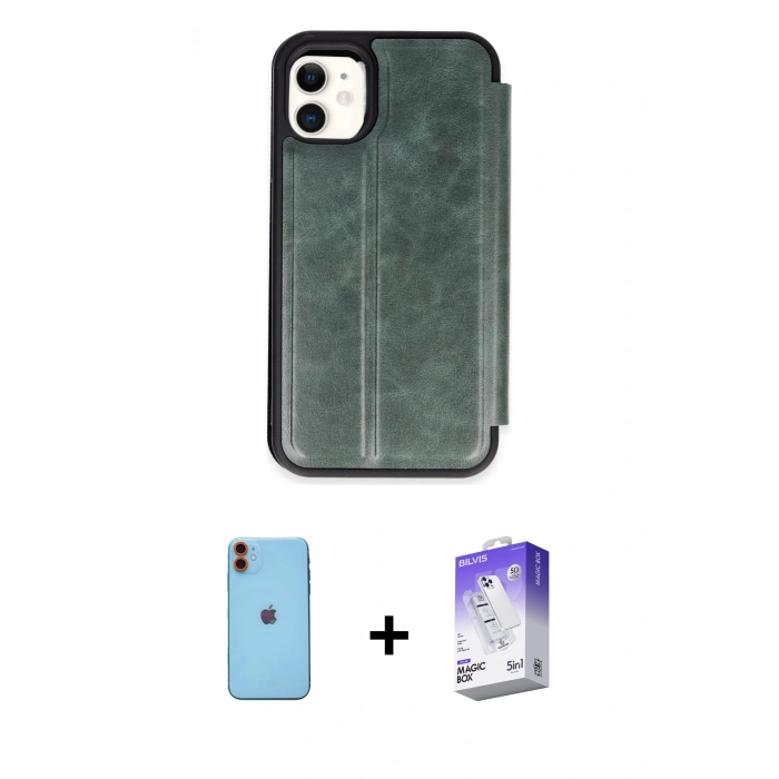 MARSİLYAN™- iPhone 11 Kılıf Zirve Yansıma Serisi - Siyah Bilvis 5in1 3D Magic Cam Ekran Koruyucu + Neon Fosforlu Kamera Lens - TU
