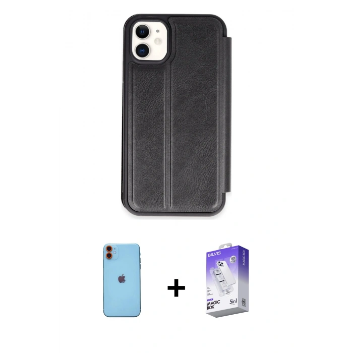 MARSİLYAN™- iPhone 11 Kılıf Zirve Yansıma Serisi - Siyah Bilvis 5in1 3D Magic Cam Ekran Koruyucu + Neon Fosforlu Kamera Lens - TU