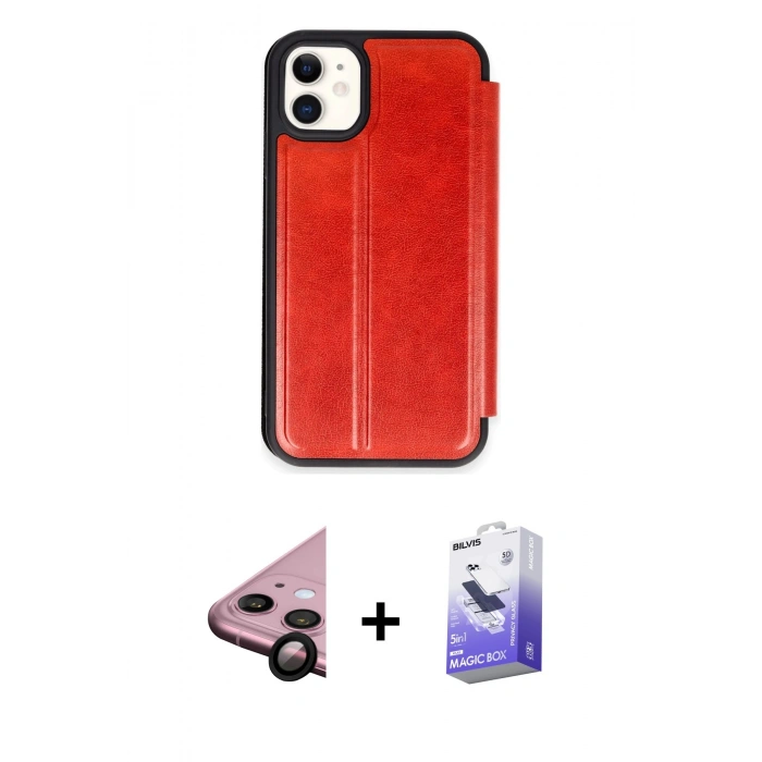 MARSİLYAN™- iPhone 11 Kılıf Zirve Yansıma Serisi - Siyah Bilvis 5in1 5D Magic Hayalet Cam Ekran Koruyucu + Raze Metal Kamera Lens - SH