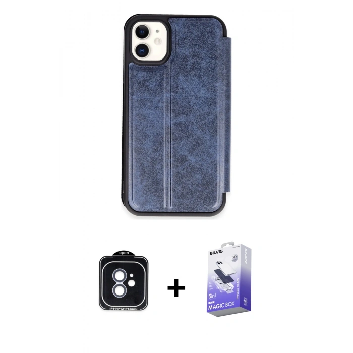 MARSİLYAN™- iPhone 11 Kılıf Zirve Yansıma Serisi - Siyah Bilvis 5in1 5D Magic Hayalet Cam Ekran Koruyucu + PVD Metal Kamera Lens - MI