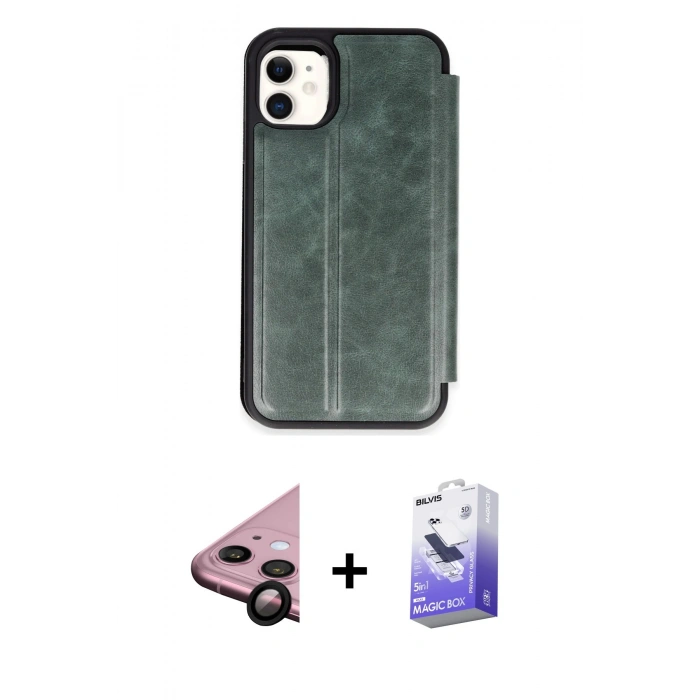 MARSİLYAN™- iPhone 11 Kılıf Zirve Yansıma Serisi - Siyah Bilvis 5in1 5D Magic Hayalet Cam Ekran Koruyucu + Raze Metal Kamera Lens - SH