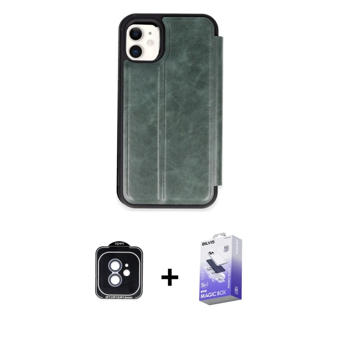 MARSİLYAN™- iPhone 11 Kılıf Zirve Yansıma Serisi - Siyah Bilvis 5in1 5D Magic Hayalet Cam Ekran Koruyucu + PVD Metal Kamera Lens - MI