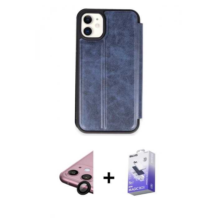 MARSİLYAN™- iPhone 11 Kılıf Zirve Yansıma Serisi - Siyah Bilvis 5in1 5D Magic Hayalet Cam Ekran Koruyucu + Raze Metal Kamera Lens - SH