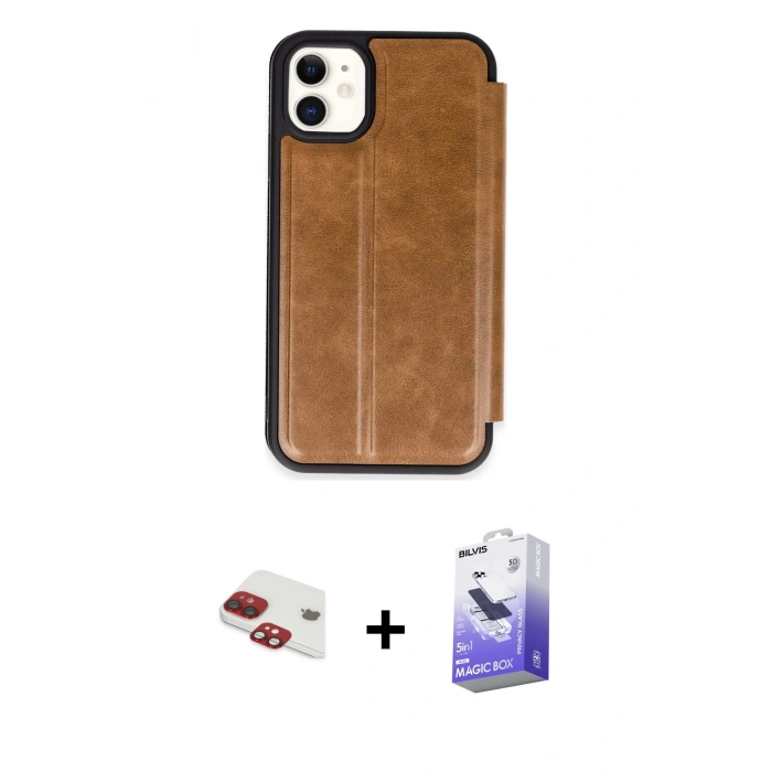 MARSİLYAN™- iPhone 11 Kılıf Zirve Yansıma Serisi - Siyah Bilvis 5in1 5D Magic Hayalet Cam Ekran Koruyucu + Pers Alüminyum Kamera Lens - KI