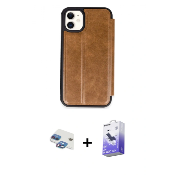MARSİLYAN™- iPhone 11 Kılıf Zirve Yansıma Serisi - Siyah Bilvis 5in1 5D Magic Hayalet Cam Ekran Koruyucu + Pers Alüminyum Kamera Lens - GI