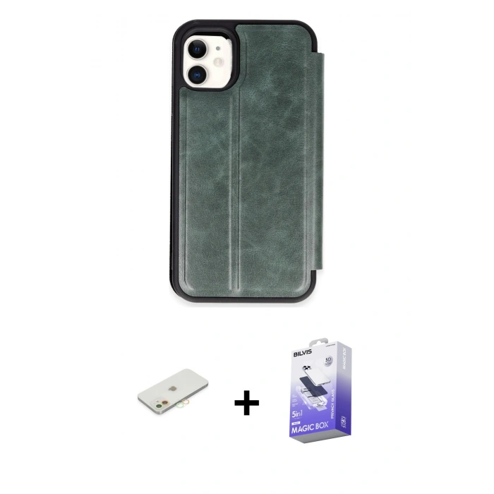 MARSİLYAN™- iPhone 11 Kılıf Zirve Yansıma Serisi - Siyah Bilvis 5in1 5D Magic Hayalet Cam Ekran Koruyucu + Renkli Kamera Lens Koruma Cam - TU