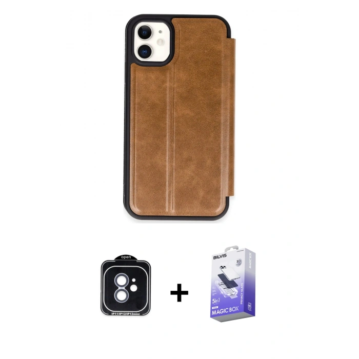 MARSİLYAN™- iPhone 11 Kılıf Zirve Yansıma Serisi - Siyah Bilvis 5in1 5D Magic Hayalet Cam Ekran Koruyucu + PVD Metal Kamera Lens - MI