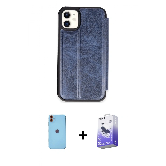 MARSİLYAN™- iPhone 11 Kılıf Zirve Yansıma Serisi - Siyah Bilvis 5in1 5D Magic Hayalet Cam Ekran Koruyucu + Neon Fosforlu Kamera Lens - TU