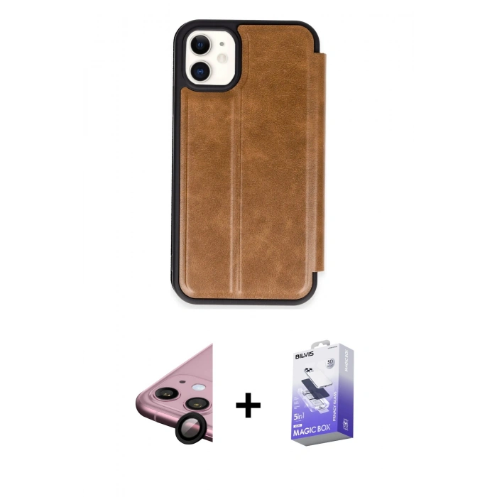 MARSİLYAN™- iPhone 11 Kılıf Zirve Yansıma Serisi - Siyah Bilvis 5in1 5D Magic Hayalet Cam Ekran Koruyucu + Raze Metal Kamera Lens - SH
