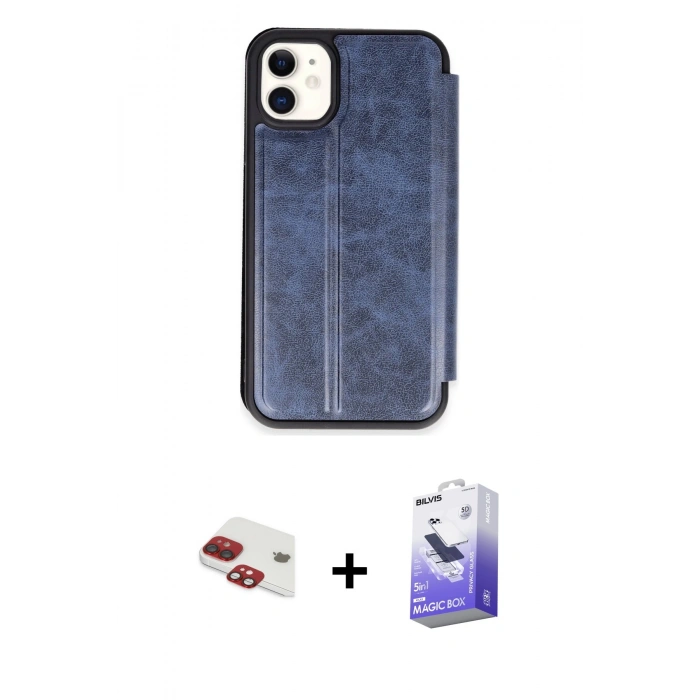 MARSİLYAN™- iPhone 11 Kılıf Zirve Yansıma Serisi - Siyah Bilvis 5in1 5D Magic Hayalet Cam Ekran Koruyucu + Pers Alüminyum Kamera Lens - KI