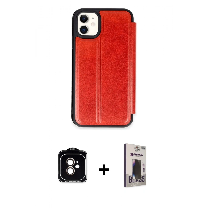 MARSİLYAN™- iPhone 11 Kılıf Zirve Yansıma Serisi - Siyah Bilvis Hayalet Cam Ekran Koruyucu + PVD Metal Kamera Lens - TU