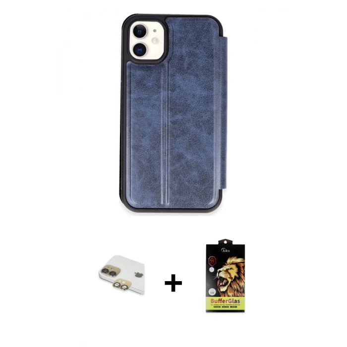 MARSİLYAN™- iPhone 11 Kılıf Zirve Yansıma Serisi - Siyah Buffer Cam Ekran Koruyucu + Pers Alüminyum Kamera Lens - GD