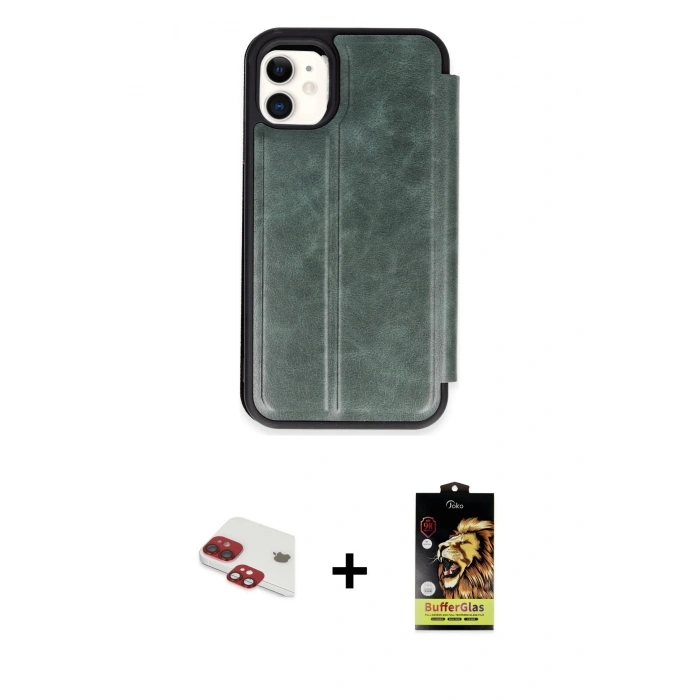 MARSİLYAN™- iPhone 11 Kılıf Zirve Yansıma Serisi - Siyah Buffer Cam Ekran Koruyucu + Pers Alüminyum Kamera Lens - KI