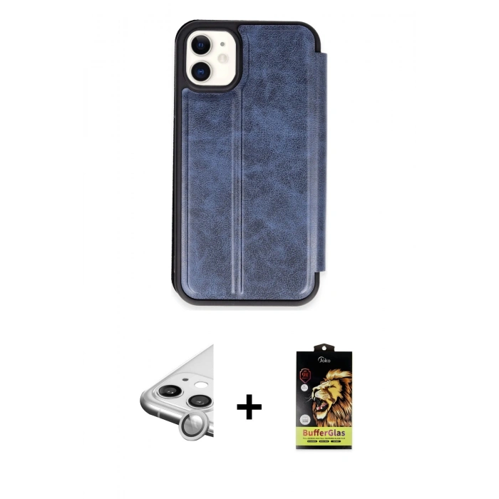 MARSİLYAN™- iPhone 11 Kılıf Zirve Yansıma Serisi - Siyah Buffer Cam Ekran Koruyucu + Raze Metal Kamera Lens - GS