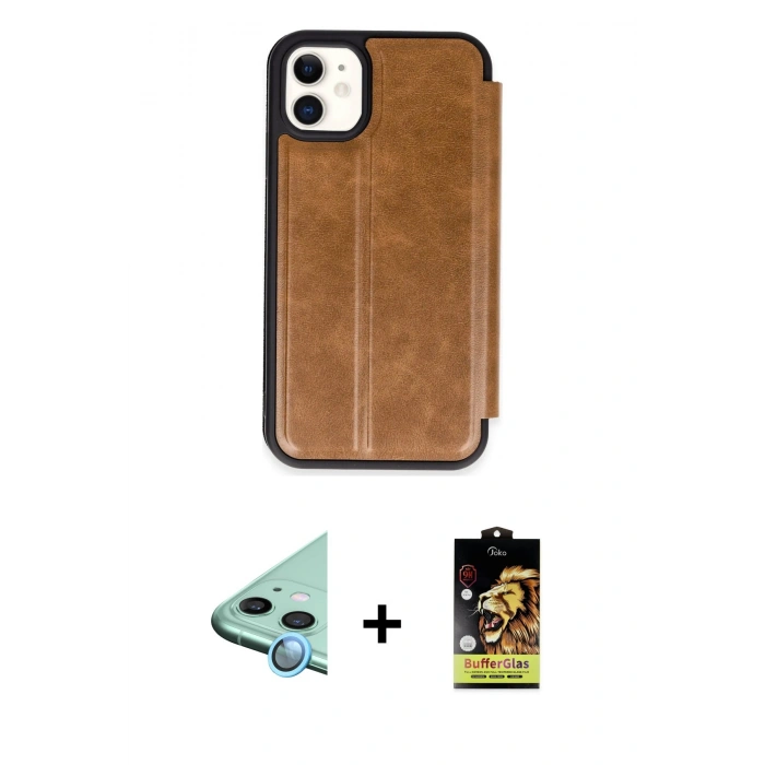 MARSİLYAN™- iPhone 11 Kılıf Zirve Yansıma Serisi - Siyah Buffer Cam Ekran Koruyucu + Raze Metal Kamera Lens - MI