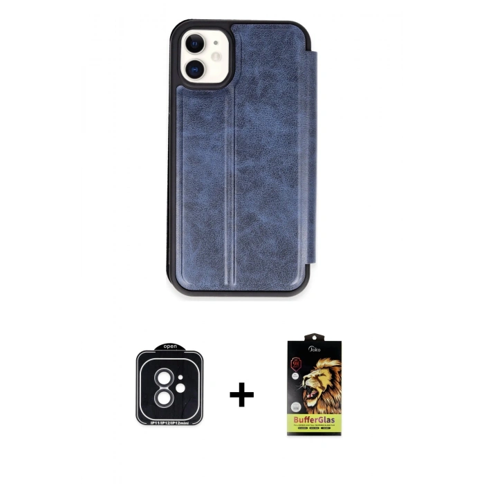 MARSİLYAN™- iPhone 11 Kılıf Zirve Yansıma Serisi - Siyah Buffer Cam Ekran Koruyucu + PVD Metal Kamera Lens - SH