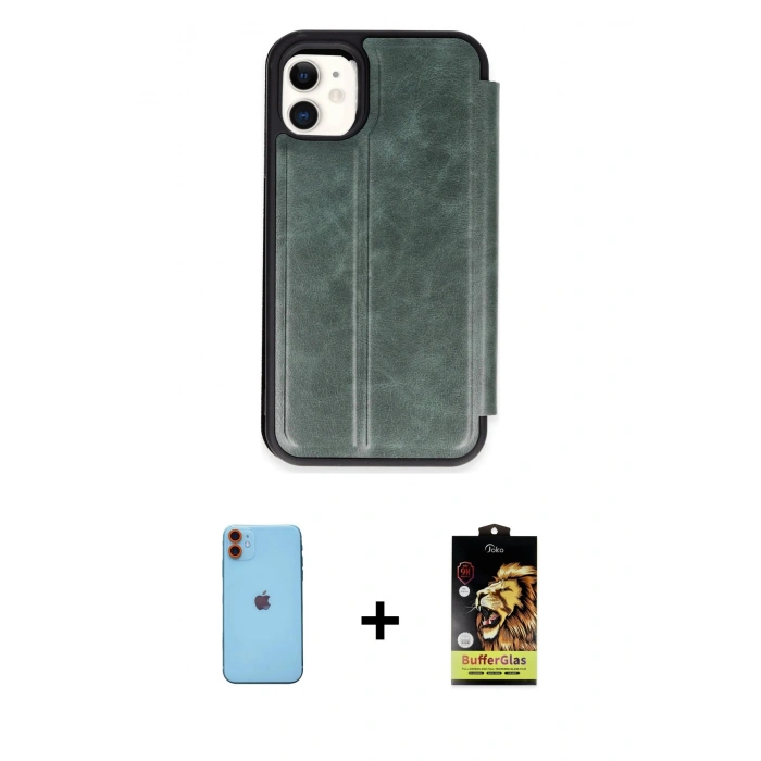MARSİLYAN™- iPhone 11 Kılıf Zirve Yansıma Serisi - Siyah Buffer Cam Ekran Koruyucu + Neon Fosforlu Kamera Lens - TU