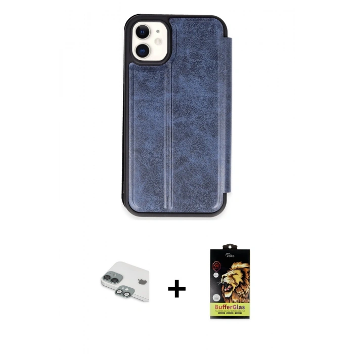 MARSİLYAN™- iPhone 11 Kılıf Zirve Yansıma Serisi - Siyah Buffer Cam Ekran Koruyucu + Pers Alüminyum Kamera Lens - YL