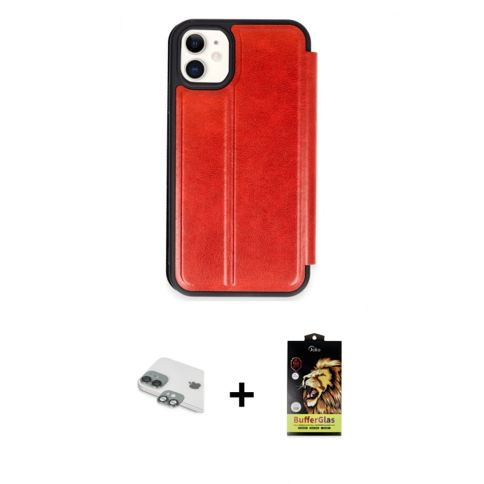 MARSİLYAN™- iPhone 11 Kılıf Zirve Yansıma Serisi - Siyah Buffer Cam Ekran Koruyucu + Pers Alüminyum Kamera Lens - YL