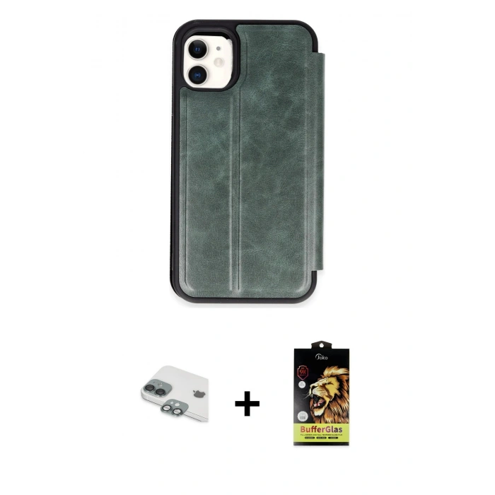 MARSİLYAN™- iPhone 11 Kılıf Zirve Yansıma Serisi - Siyah Buffer Cam Ekran Koruyucu + Pers Alüminyum Kamera Lens - YL
