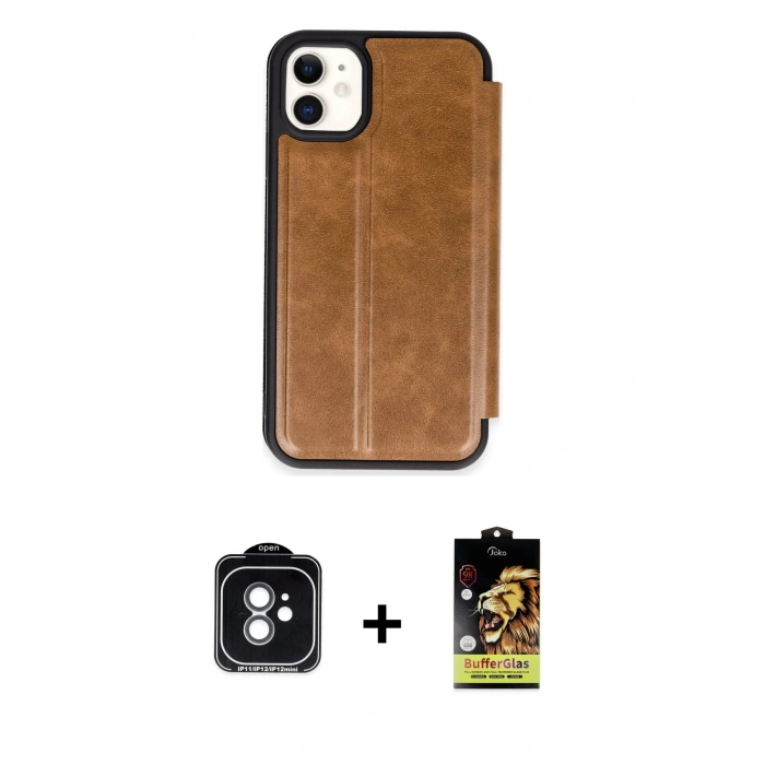 MARSİLYAN™- iPhone 11 Kılıf Zirve Yansıma Serisi - Siyah Buffer Cam Ekran Koruyucu + PVD Metal Kamera Lens - YL