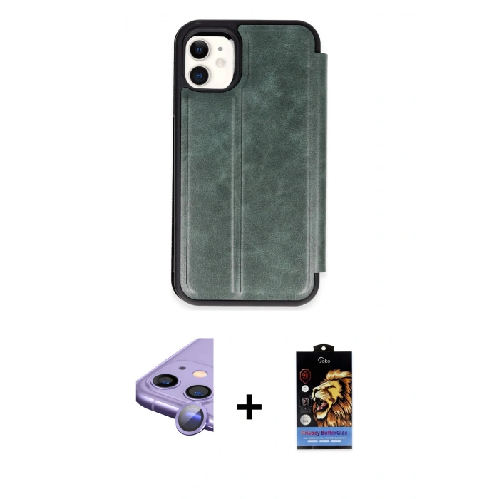 MARSİLYAN™- iPhone 11 Kılıf Zirve Yansıma Serisi - Siyah Buffer Hayalet Cam Ekran Koruyucu + Raze Metal Kamera Lens - MR