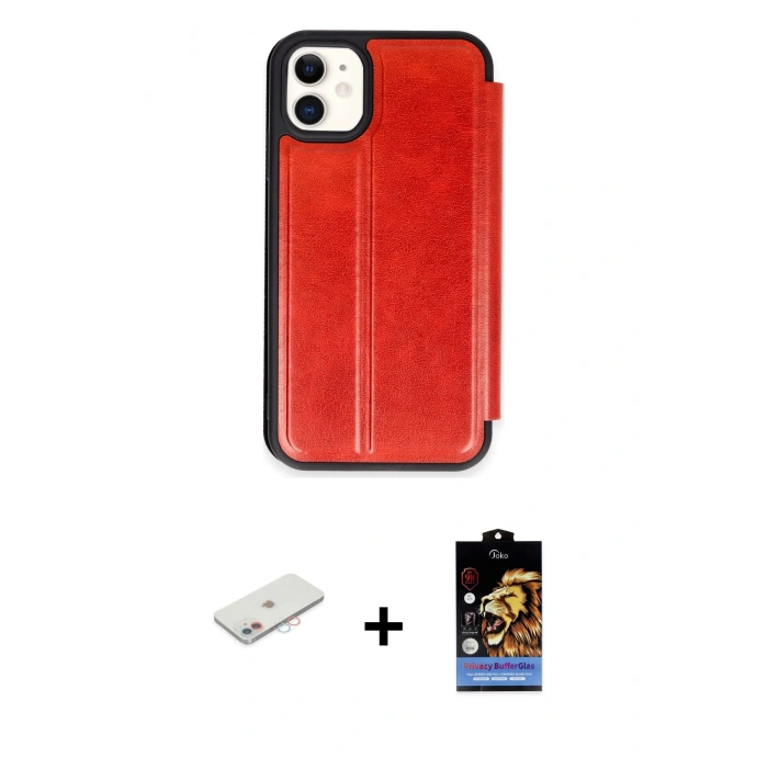 MARSİLYAN™- iPhone 11 Kılıf Zirve Yansıma Serisi - Siyah Buffer Hayalet Cam Ekran Koruyucu + Renkli Kamera Lens Koruma Cam - PE