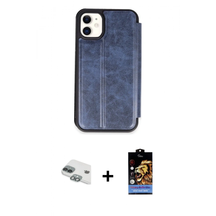 MARSİLYAN™- iPhone 11 Kılıf Zirve Yansıma Serisi - Siyah Buffer Hayalet Cam Ekran Koruyucu + Pers Alüminyum Kamera Lens - YL
