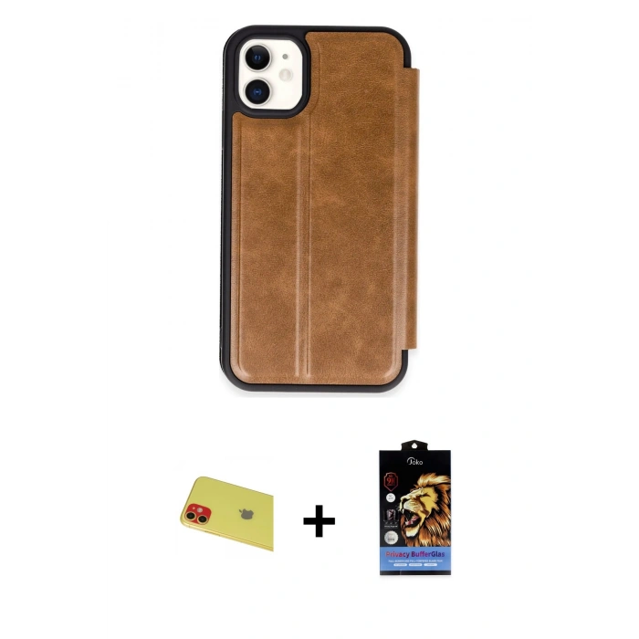 MARSİLYAN™- iPhone 11 Kılıf Zirve Yansıma Serisi - Siyah Buffer Hayalet Cam Ekran Koruyucu + Rainbow Kamera Lens Koruma Cam - KI