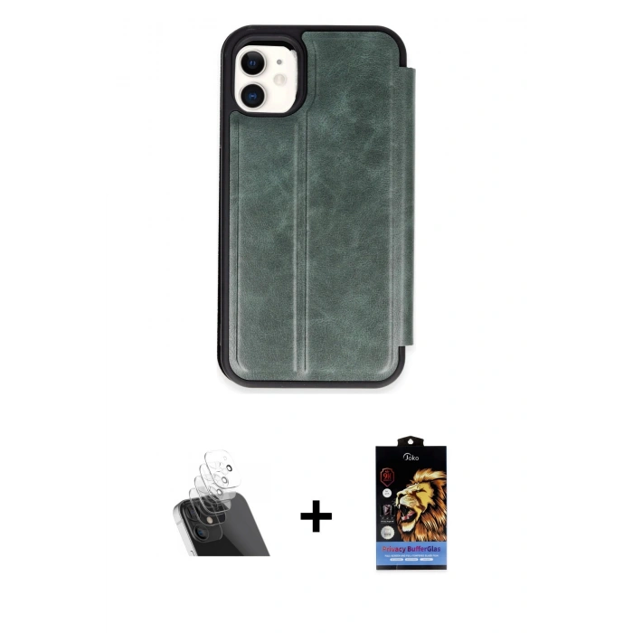 MARSİLYAN™- iPhone 11 Kılıf Zirve Yansıma Serisi - Siyah Buffer Hayalet Cam Ekran Koruyucu + Şeffaf Kamera Lens Koruma Cam