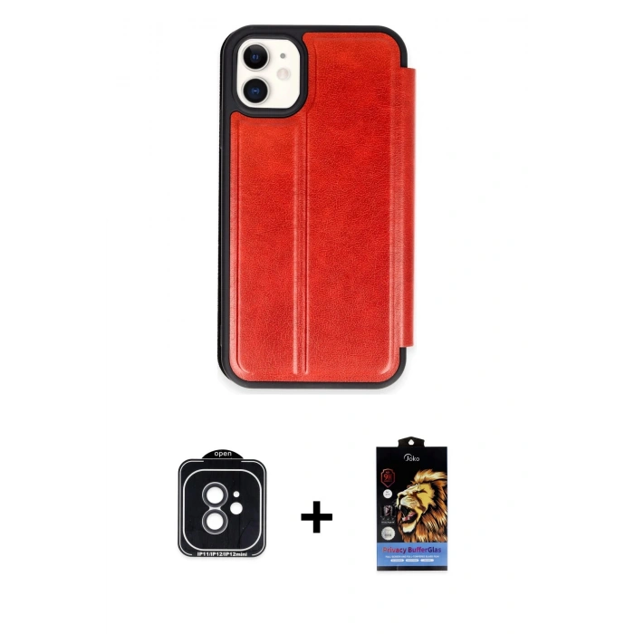 MARSİLYAN™- iPhone 11 Kılıf Zirve Yansıma Serisi - Siyah Buffer Hayalet Cam Ekran Koruyucu + PVD Metal Kamera Lens - SH
