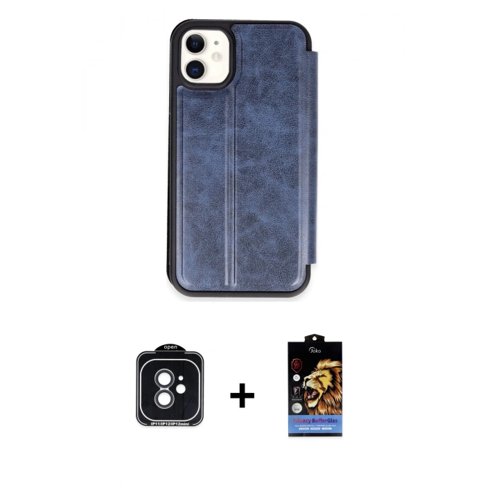 MARSİLYAN™- iPhone 11 Kılıf Zirve Yansıma Serisi - Siyah Buffer Hayalet Cam Ekran Koruyucu + PVD Metal Kamera Lens - SH