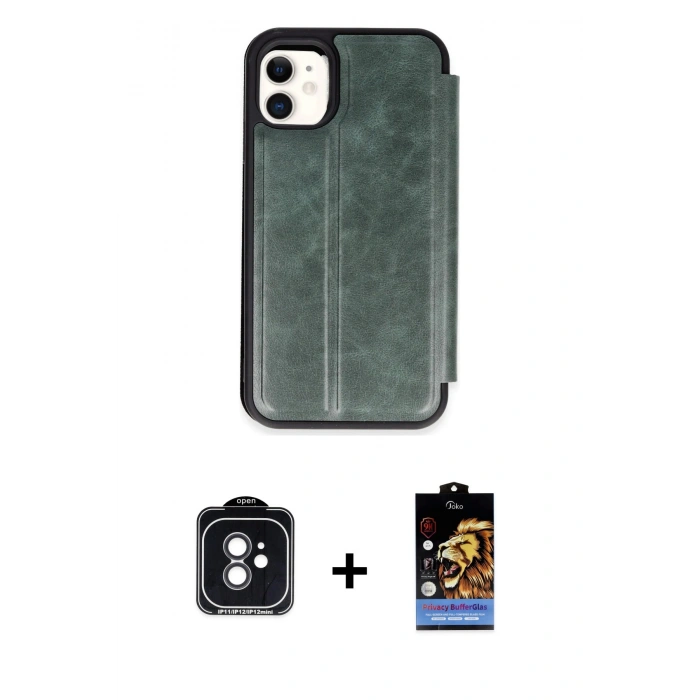 MARSİLYAN™- iPhone 11 Kılıf Zirve Yansıma Serisi - Siyah Buffer Hayalet Cam Ekran Koruyucu + PVD Metal Kamera Lens - SH