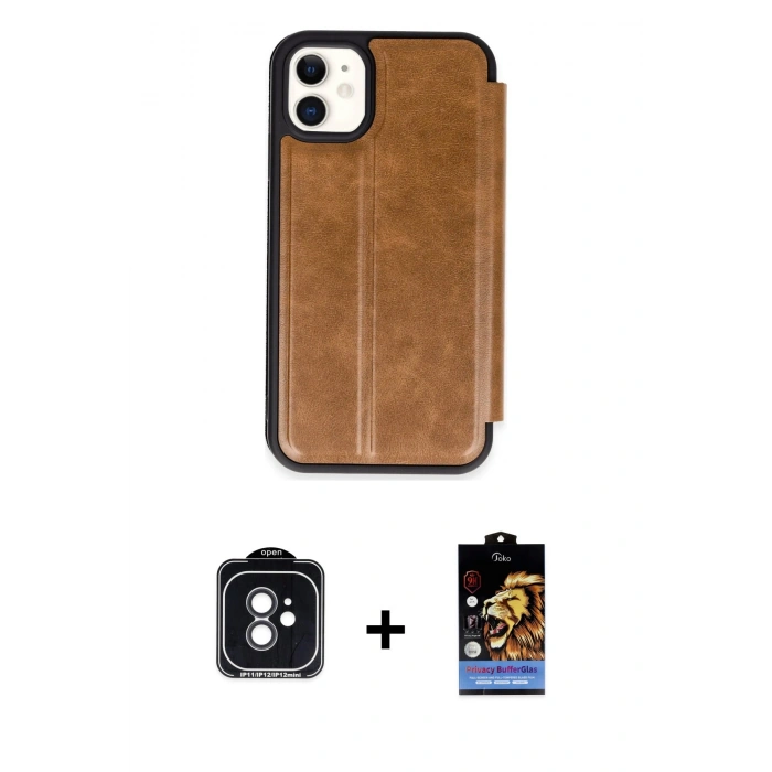 MARSİLYAN™- iPhone 11 Kılıf Zirve Yansıma Serisi - Siyah Buffer Hayalet Cam Ekran Koruyucu + PVD Metal Kamera Lens - SH
