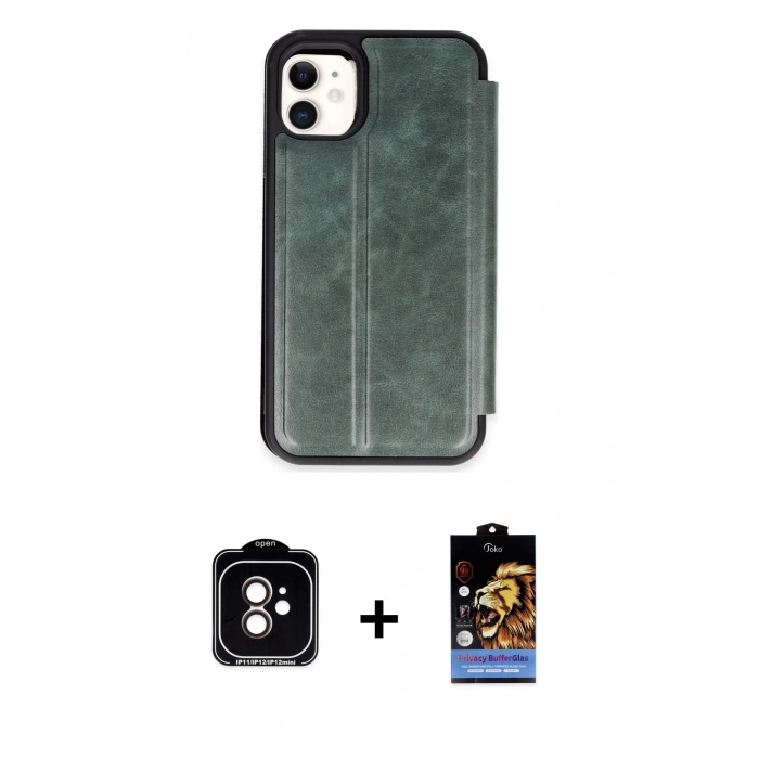 MARSİLYAN™- iPhone 11 Kılıf Zirve Yansıma Serisi - Siyah Buffer Hayalet Cam Ekran Koruyucu + PVD Metal Kamera Lens - TU