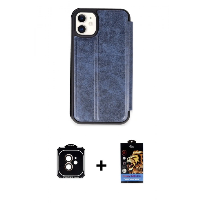 MARSİLYAN™- iPhone 11 Kılıf Zirve Yansıma Serisi - Siyah Buffer Hayalet Cam Ekran Koruyucu + PVD Metal Kamera Lens - TU