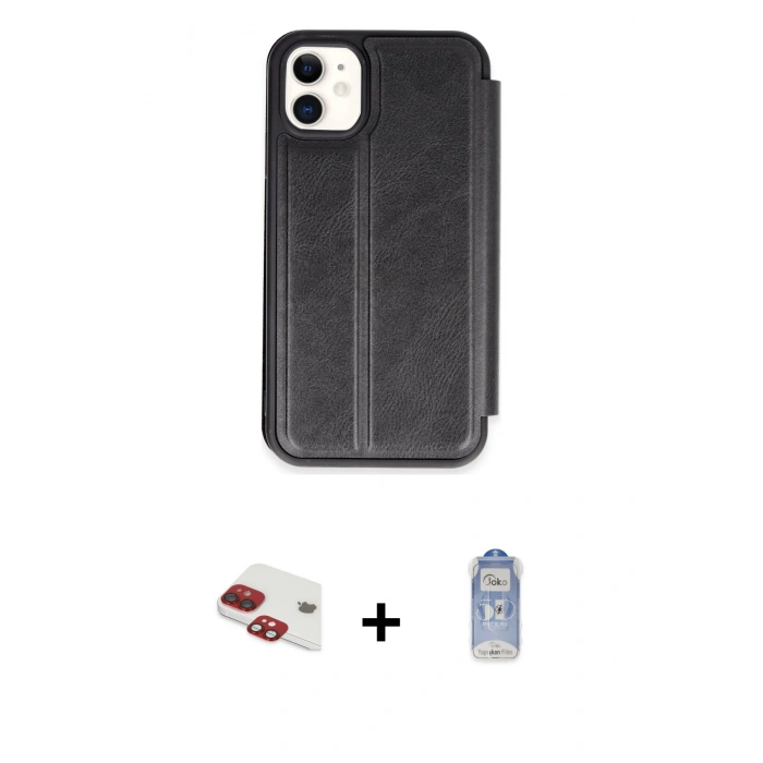 MARSİLYAN™- iPhone 11 Kılıf Zirve Yansıma Serisi - Siyah Joko Magic 5D Cam + Pers Alüminyum Kamera Lens - KI