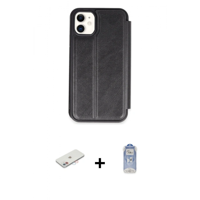 MARSİLYAN™- iPhone 11 Kılıf Zirve Yansıma Serisi - Siyah Joko Magic 5D Cam + Renkli Kamera Lens Koruma Cam - PE