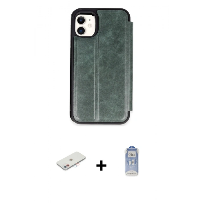 MARSİLYAN™- iPhone 11 Kılıf Zirve Yansıma Serisi - Siyah Joko Magic 5D Cam + Renkli Kamera Lens Koruma Cam - PE