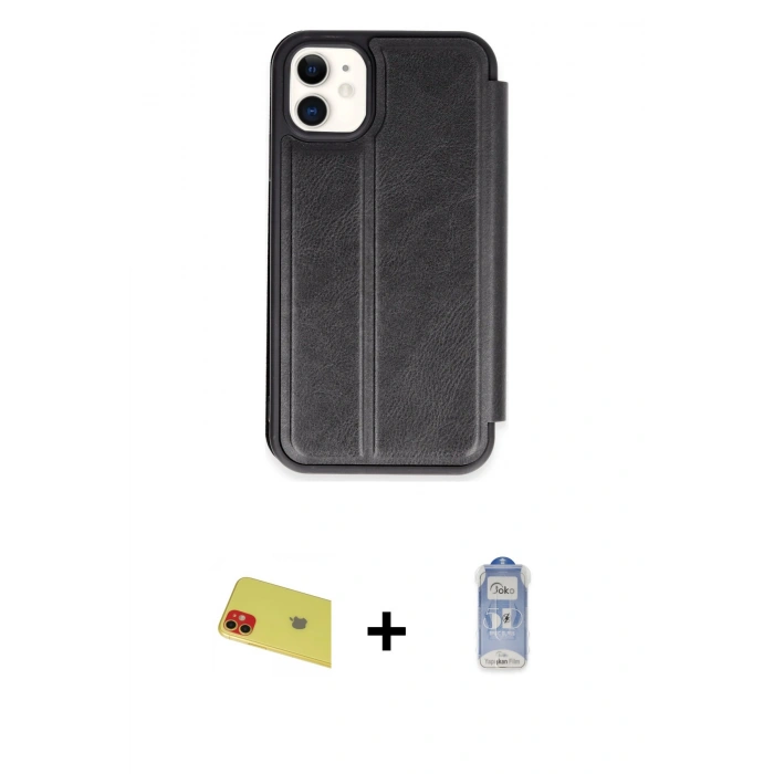 MARSİLYAN™- iPhone 11 Kılıf Zirve Yansıma Serisi - Siyah Joko Magic 5D Cam + Rainbow Kamera Lens Koruma Cam - KI