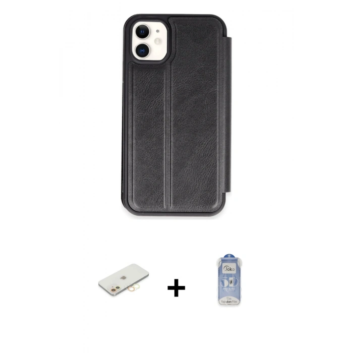 MARSİLYAN™- iPhone 11 Kılıf Zirve Yansıma Serisi - Siyah Joko Magic 5D Cam + Renkli Kamera Lens Koruma Cam - SI