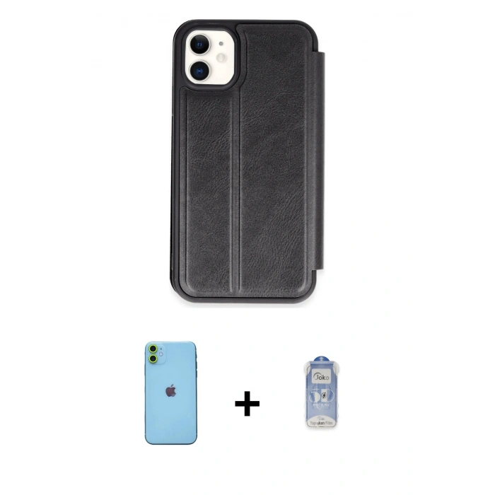 MARSİLYAN™- iPhone 11 Kılıf Zirve Yansıma Serisi - Siyah Joko Magic 5D Cam + Neon Fosforlu Kamera Lens - YL