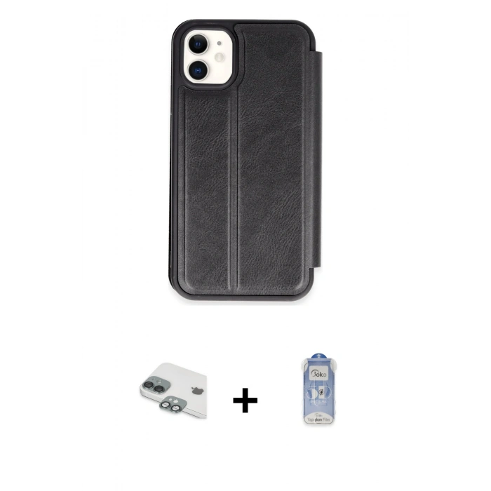 MARSİLYAN™- iPhone 11 Kılıf Zirve Yansıma Serisi - Siyah Joko Magic 5D Cam + Pers Alüminyum Kamera Lens - YL