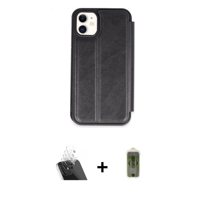 MARSİLYAN™- iPhone 11 Kılıf Zirve Yansıma Serisi - Siyah Joko Magic 5D Hayalet Cam + Kamera Lens Koruma Cam - SF
