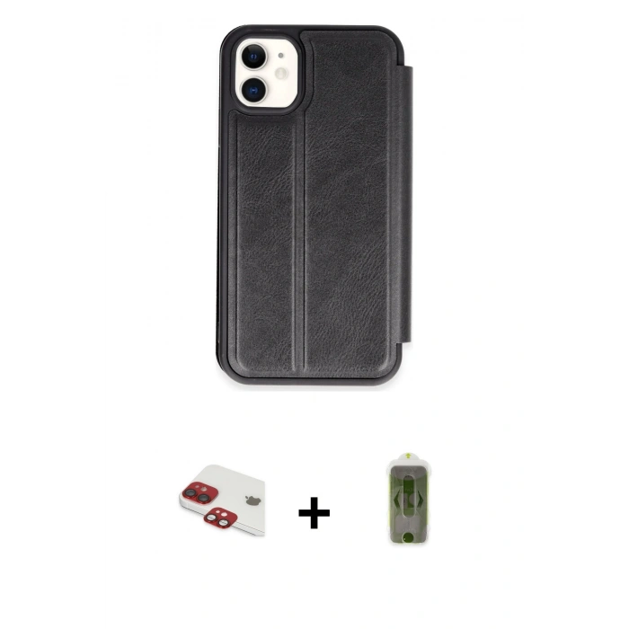 MARSİLYAN™- iPhone 11 Kılıf Zirve Yansıma Serisi - Siyah Joko Magic 5D Hayalet Cam + Pers Alüminyum Kamera Lens - KI