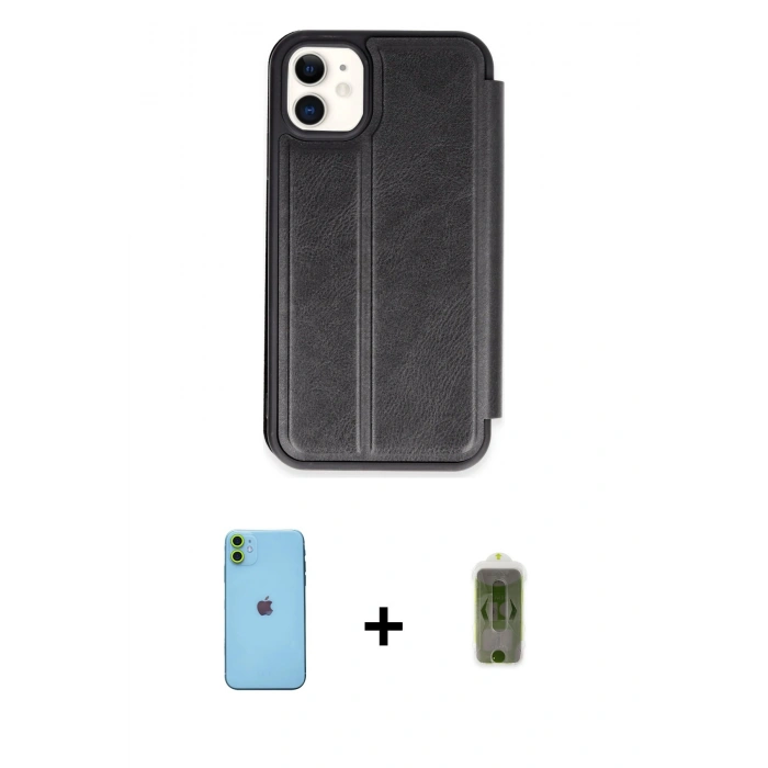 MARSİLYAN™- iPhone 11 Kılıf Zirve Yansıma Serisi - Siyah Joko Magic 5D Hayalet Cam + Neon Fosforlu Kamera Lens - YL